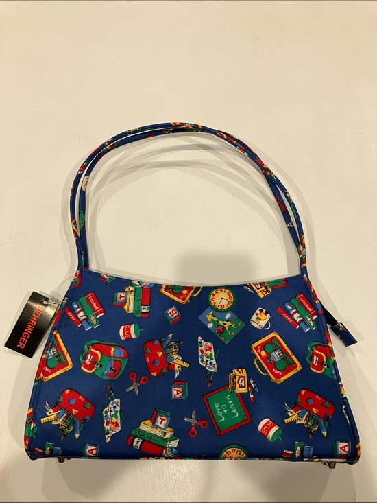 Behringer Handbags - Blue Patterned Shoulder Bag with School-Themed Print